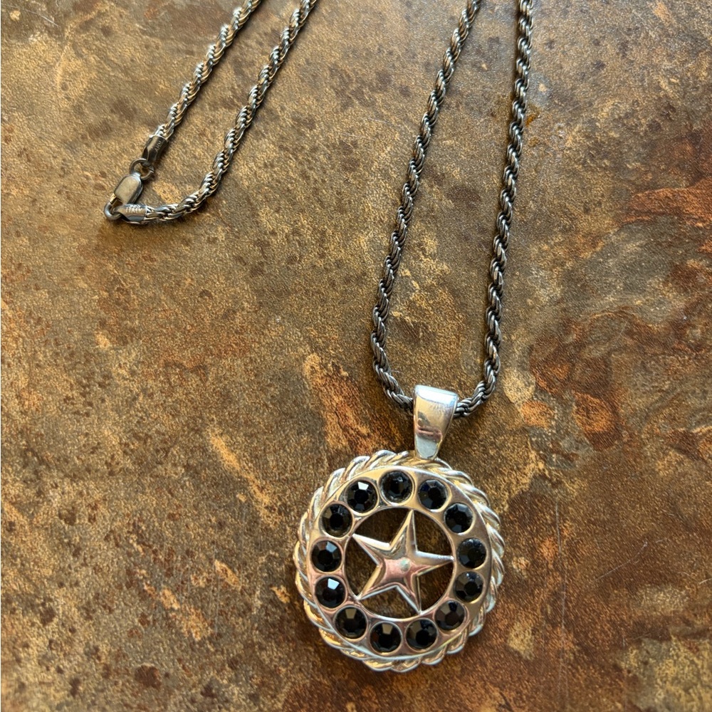 Silver Star Pendant Necklace with Black Accents
